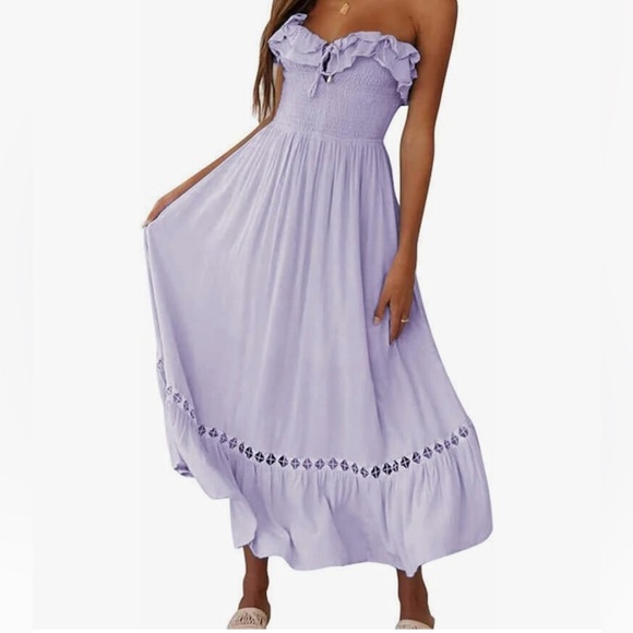 Women's Sleeveless Strapless Ruffle Off The Shoulder Cocktail Party Dress Size M - Picture 5 of 7